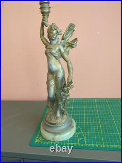 Bougeoir ancien en bronzeet marbre Femme ailée Style Art Nouveau / Napoléon