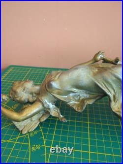 Bougeoir ancien en bronzeet marbre Femme ailée Style Art Nouveau / Napoléon