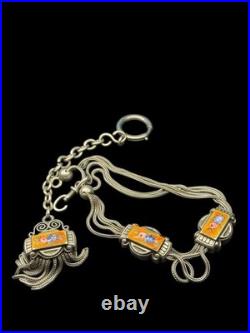 Bracelet ancien argent émaillé fleurs Art Nouveau 1900