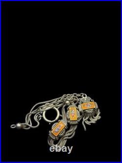 Bracelet ancien argent émaillé fleurs Art Nouveau 1900