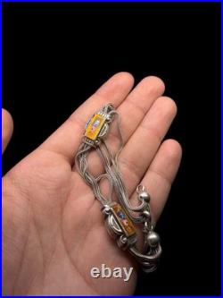 Bracelet ancien argent émaillé fleurs Art Nouveau 1900