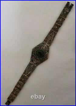 Bracelet ancien filigrane vermeil et scarabée vert (Art Nouveau)
