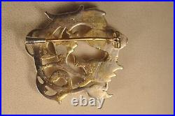 Broche Ancien Art Nouveau Chimere Argent Or Massif Antique Silver Gold Griffin