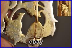 Broche Ancien Art Nouveau Chimere Argent Or Massif Antique Silver Gold Griffin