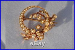 Broche Ancien Or Massif 14k Perles Art Nouveau Muguet Antique Solid Gold Brooch