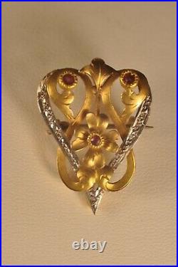 Broche Ancien Or Massif 18k Art Nouveau Antique Solid Gold Brooch
