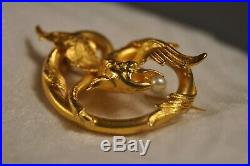 Broche Ancienne Or Massif 18k Chimere Art Nouveau Antique Solid Gold Brooch