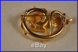 Broche Ancienne Or Massif 18k Chimere Art Nouveau Antique Solid Gold Brooch