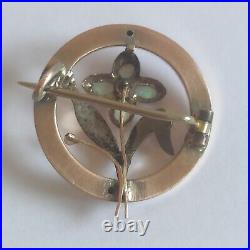 Broche Ancienne /Vintage De Style Art Nouveau /Fleur /Or 585 (14K) Et Opales