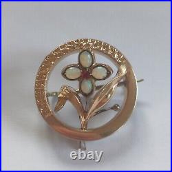 Broche Ancienne /Vintage De Style Art Nouveau /Fleur /Or 585 (14K) Et Opales