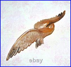 Broche Epingle chapeau ancien 1900 ART NOUVEAU Oiseau sculpté écaille corne