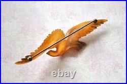 Broche Epingle chapeau ancien 1900 ART NOUVEAU Oiseau sculpté écaille corne