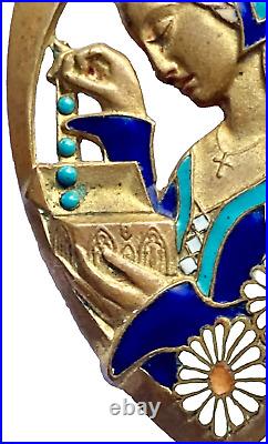 Broche ancienne Art Nouveau / Art Déco signée E. BOUILLOT en Bronze émaillé