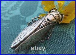 Broche ancienne métal argenté cigale Art Nouveau Old Art Nouveau cicada silver