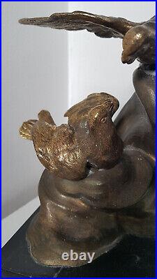 Bronze Oiseaux sur un enrochement Art Nouveau Ancien