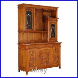 Buffet Art Nouveau Ancien Merisier Gravé Italie XIXe Siècle Original Buffet Art Nouveau Ancien Merisier Gravé Italie XIXe Siècle Original
