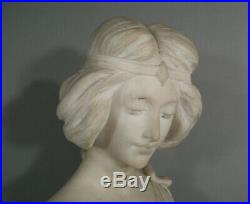 Buste Jeune Femme Style Art Nouveau Sculpture Ancienne Marbre Signé Pizi