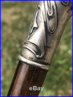 CANNE Ancienne -Pommeau Argent ART NOUVEAU NOUILLE Antique Walking Stick XX 1900