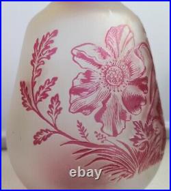 CARAFE Gravée à l'acide ANCIENNE ART NOUVEAU 1900 Fleurs Glass Vase