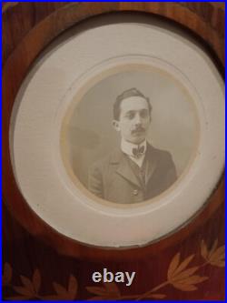 Cadre photo ancien Art Nouveau Marqueterie Florale Et Végétale