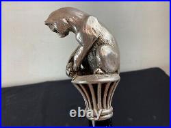 Canne ancienne argent Massif Pommeau Chat Art Nouveau Deco Animalier