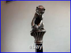 Canne ancienne argent Massif Pommeau Chat Art Nouveau Deco Animalier