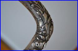 Canne ancienne pommeau argent massif décor floral art nouveau jugendstil