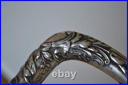 Canne ancienne pommeau argent massif décor floral art nouveau jugendstil