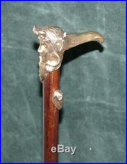 Canne ancienne pommeau femme art nouveau bronze doré vintage cane old stick
