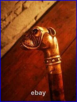 Canne de marche Ancienne pommeau Bronze Bulldog art nouveau année 1920