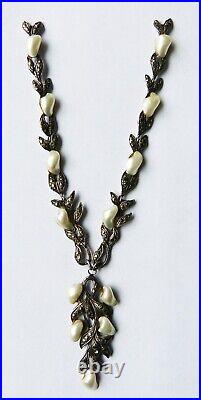 Centre de collier marcassite nacre ART NOUVEAU ancien mother pearl necklace