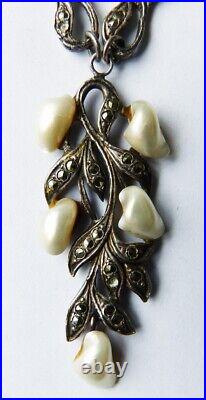 Centre de collier marcassite nacre ART NOUVEAU ancien mother pearl necklace