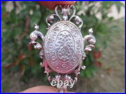 Clips broche Medaillon ancien Art Nouveau argenté