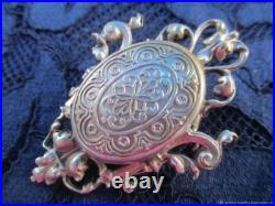 Clips broche Medaillon ancien Art Nouveau argenté