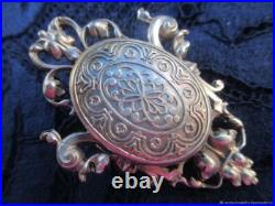 Clips broche Medaillon ancien Art Nouveau argenté