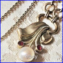 Collier Ancien Art Nouveau Demi-perle Rubis Doublé Or Tour De Cou 53cm Collier Ancien Art Nouveau Demi-perle Rubis Doublé Or Tour De Cou 53cm