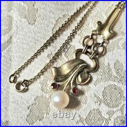 Collier Ancien Art Nouveau Demi-perle Rubis Doublé Or Tour De Cou 53cm Collier Ancien Art Nouveau Demi-perle Rubis Doublé Or Tour De Cou 53cm