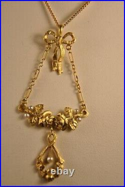 Collier Ancien Art Nouveau Or Massif 18k Antique Solid Gold Pendant Necklace