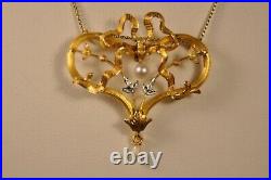 Collier Pendentif Ancien Art Nouveau Or Massif 18k Antique Solid Gold Necklace