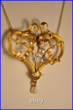 Collier Pendentif Ancien Art Nouveau Or Massif 18k Antique Solid Gold Necklace