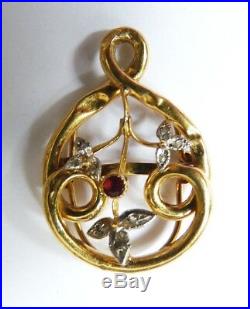 Coulant passant collier OR et diamants ancien ART NOUVEAU gold necklace diamond