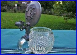 Cruche chope de collection ancien Lion vigne en verre étain Art Nouveau