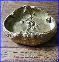 D. Chyparus Bronze Doré Ancien Vide Poche, Sculpté Floral, Signe, Authentique