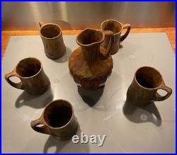 Denbac, carafe en céramique ancienne et mugs Art Nouveau, vers 1900