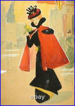 Dessin Ancien Original Art Nouveau Femme, Clichy signé