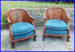 Deux fauteuils anciens style Chippendale acajou et cannage