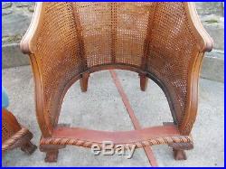 Deux fauteuils anciens style Chippendale acajou et cannage