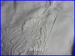 Drap ancien art nouveau brodé richelieu volubilis pur lin tbe 295x230 monog JM