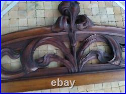 Fronton Art Nouveau en bois de noyer ancien Décoration ameublement, L. 100 cm