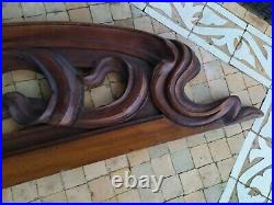 Fronton Art Nouveau en bois de noyer ancien Décoration ameublement, L. 100 cm